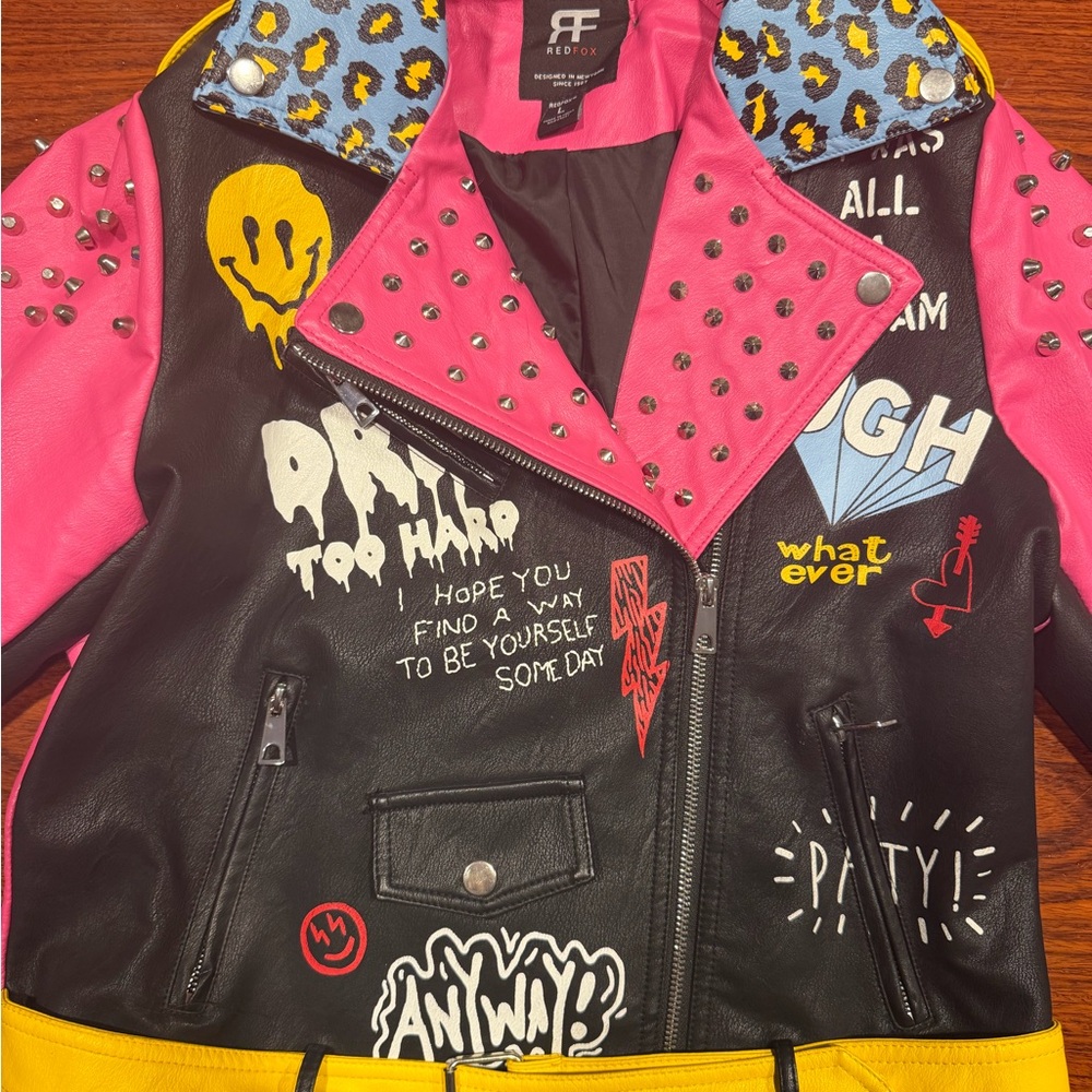 Revo Pink & Black Jacket w/ Graphic Accents- Excellent condition, real leather